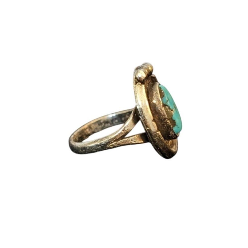 Vintage Turquoise Ring Navajo Sterling Silver Southwestern Ring Size 4 - Picture 3 of 7